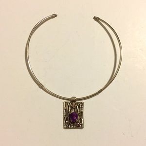 Silver Choker and Silver/Amethyst/ Ruby Pendant